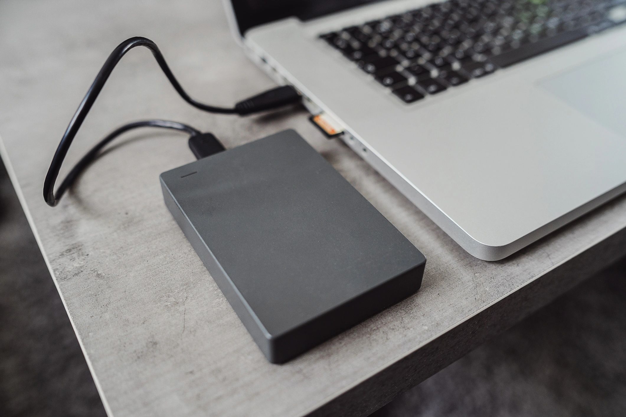External hard drive connected to laptop