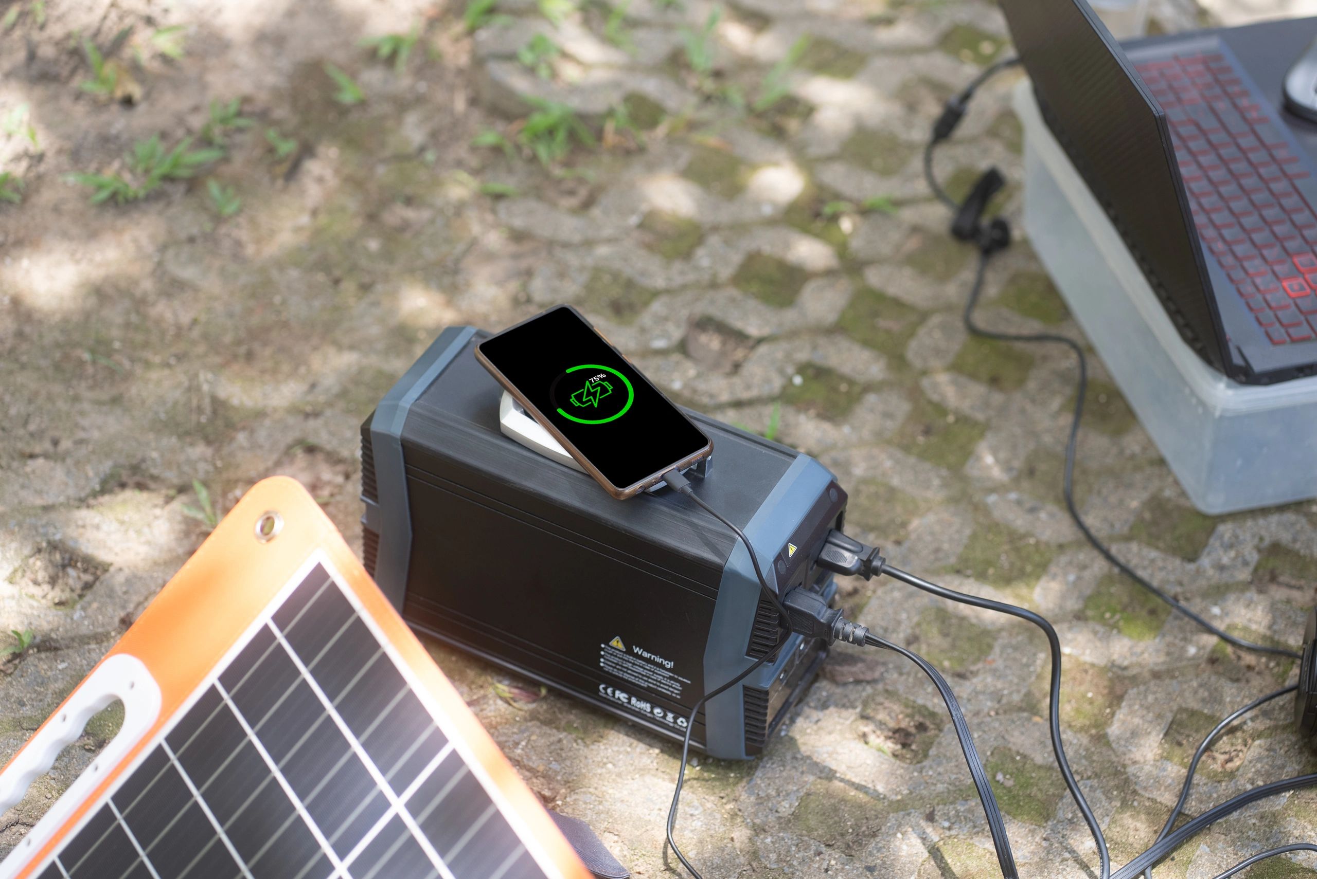 Charging setup with connected devices and cables