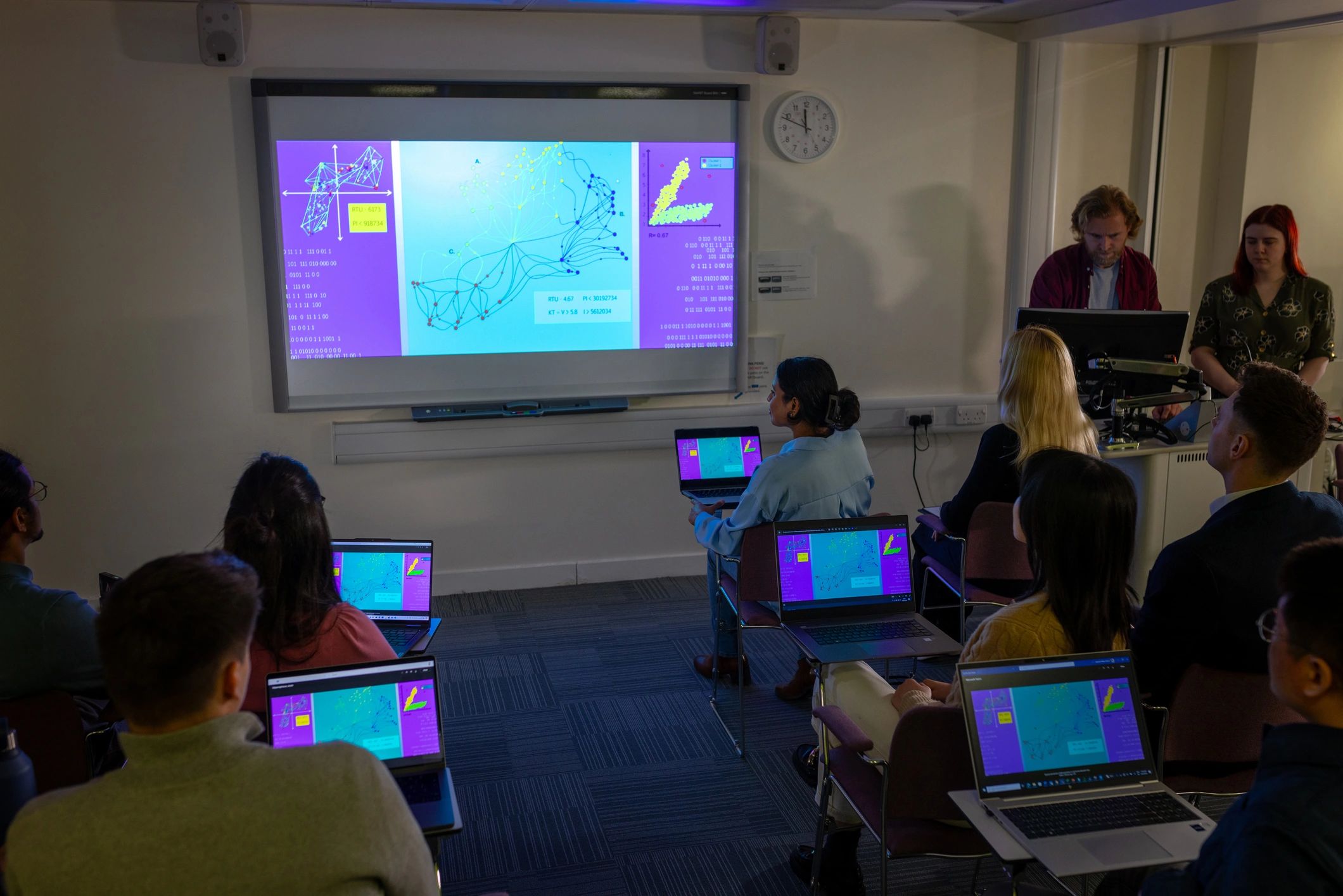 Large presentation display in a professional seminar setting