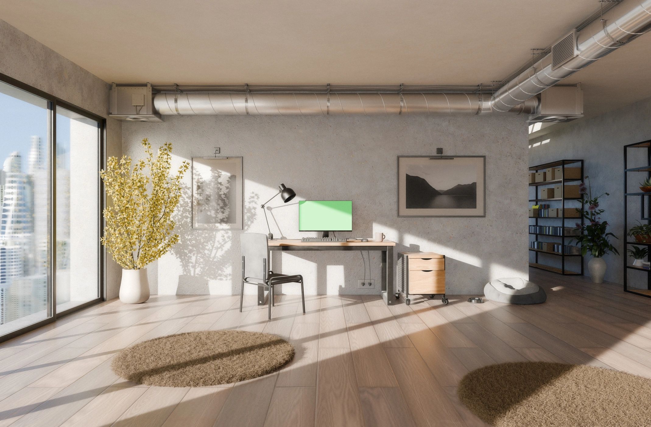 Minimal workspace with compact computer devices