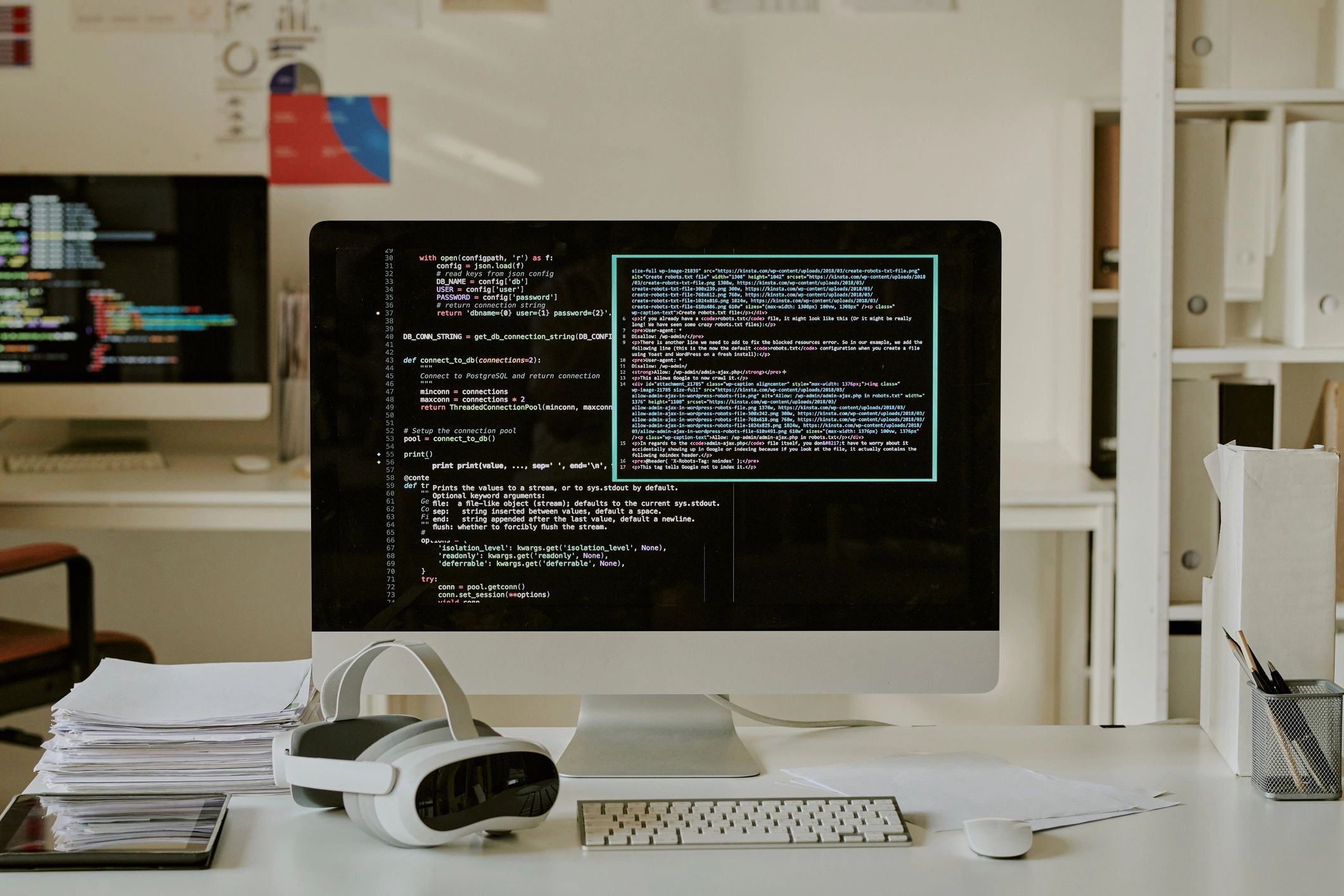 Modern office desk with monitor and tablet for business technology