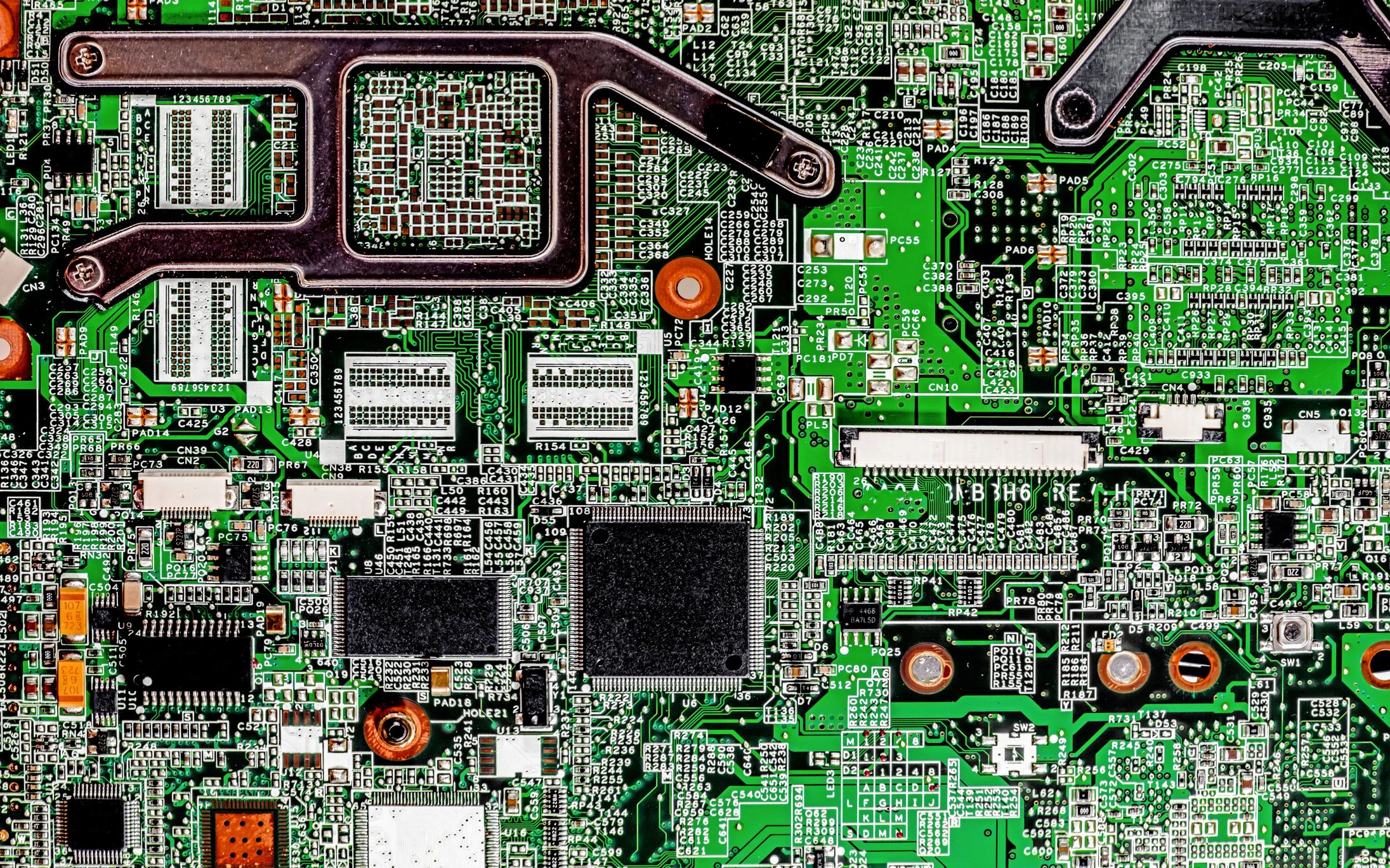 Close-up motherboard and internal computer components