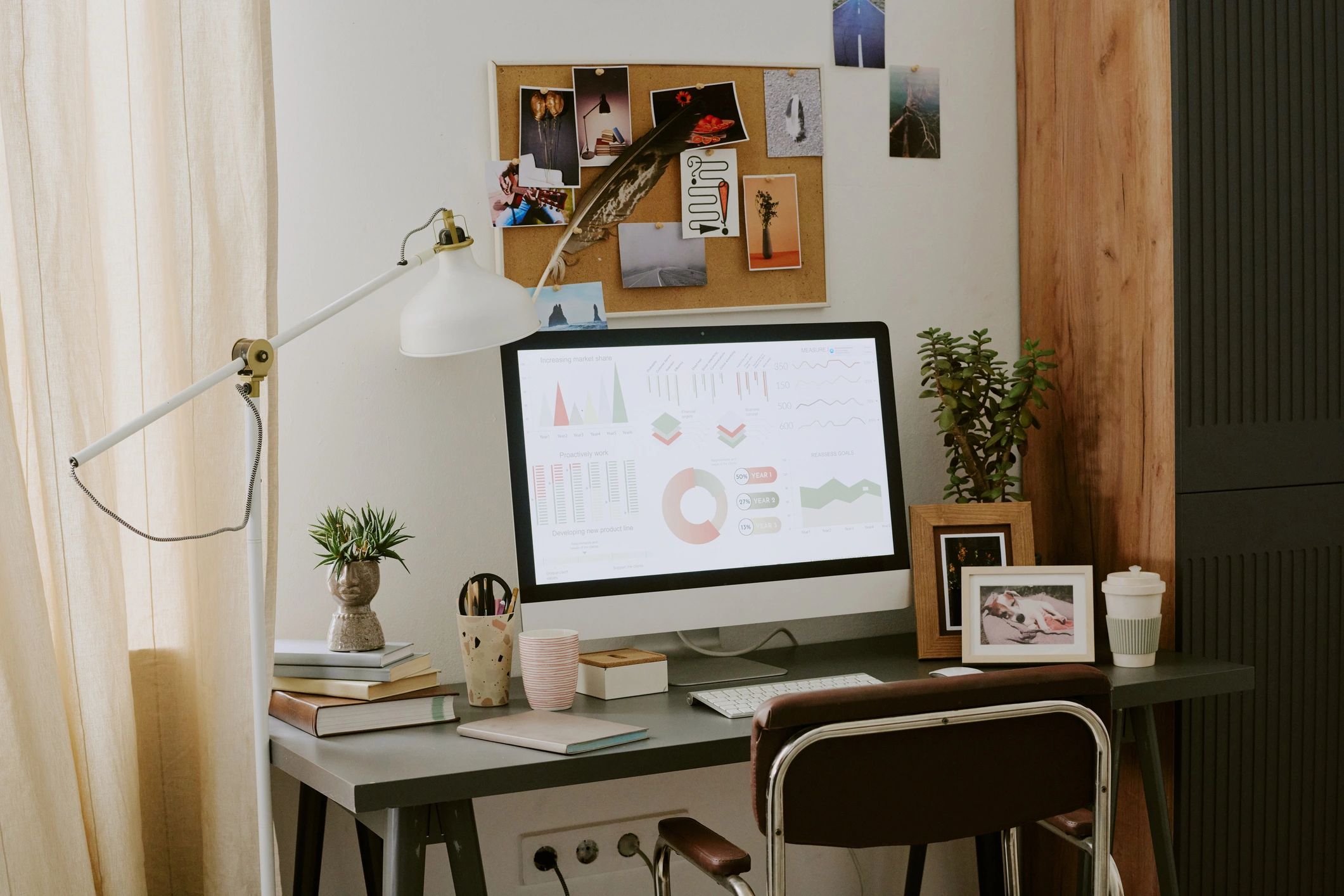 Desktop display showing analytics in a modern office