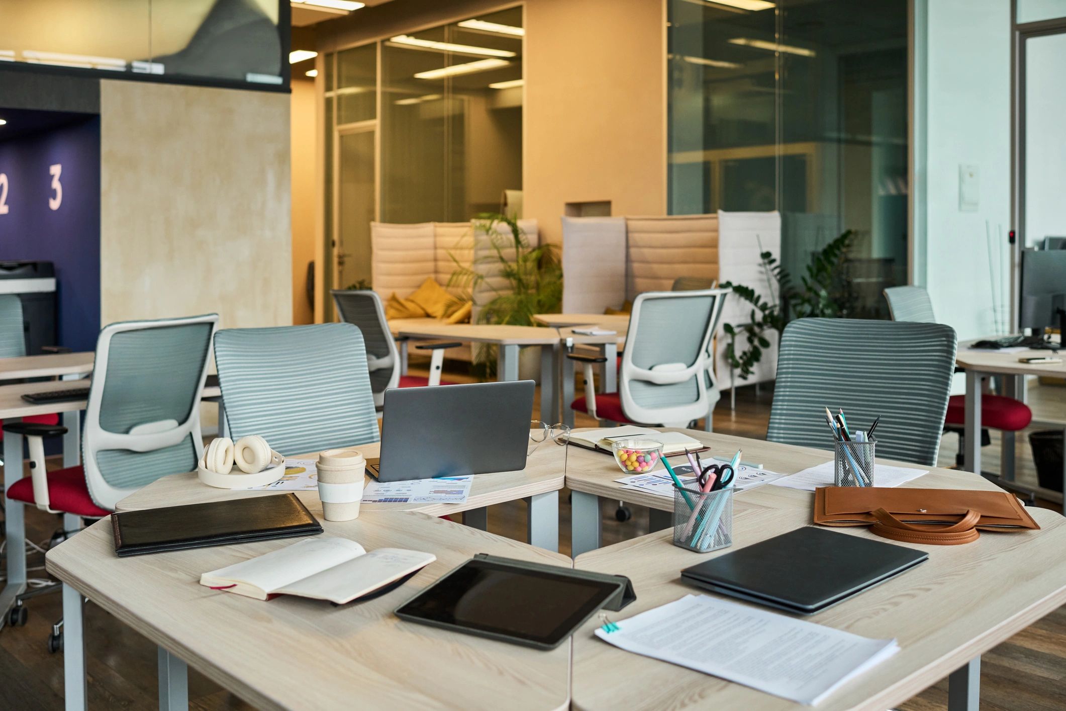 Modern office workspace with connected technology
