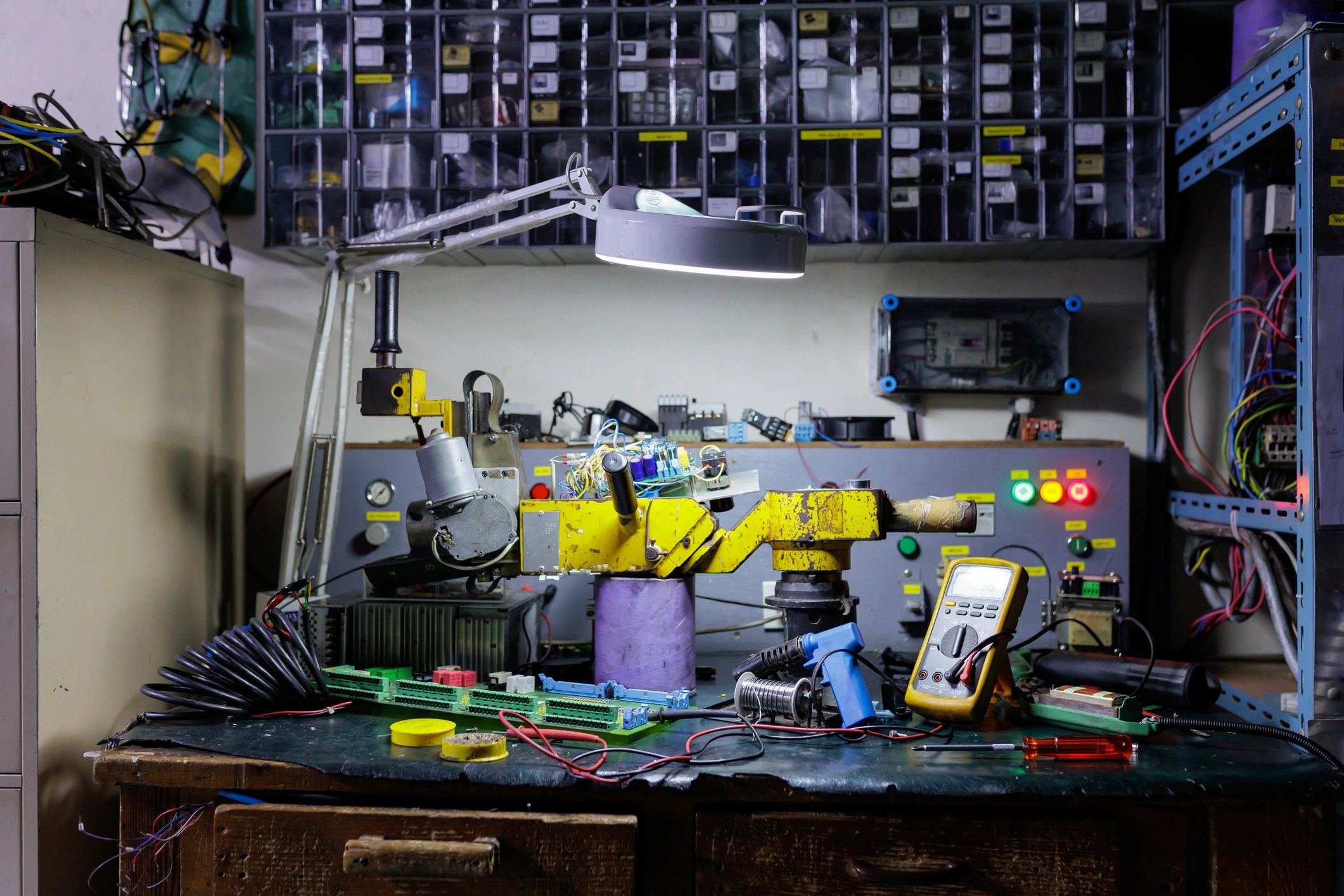 Electronics workshop and technical workspace